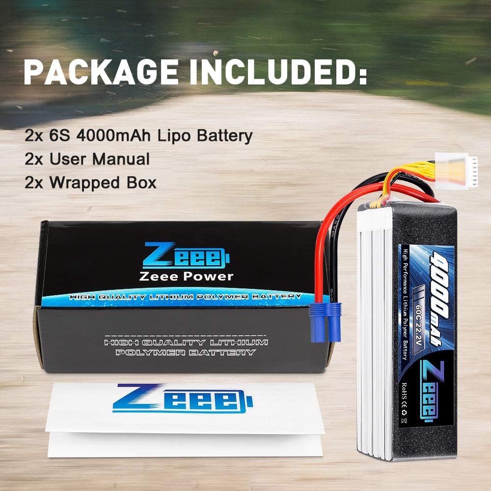 One-Day Sale: Up to 80% Off Zeee 22.2V 60C 4000mAh 6S Lipo Battery with EC5 Connector for RC Airplane Helicopter RC Car Truck Tank Drone Racing Hobby(2 Pack)
