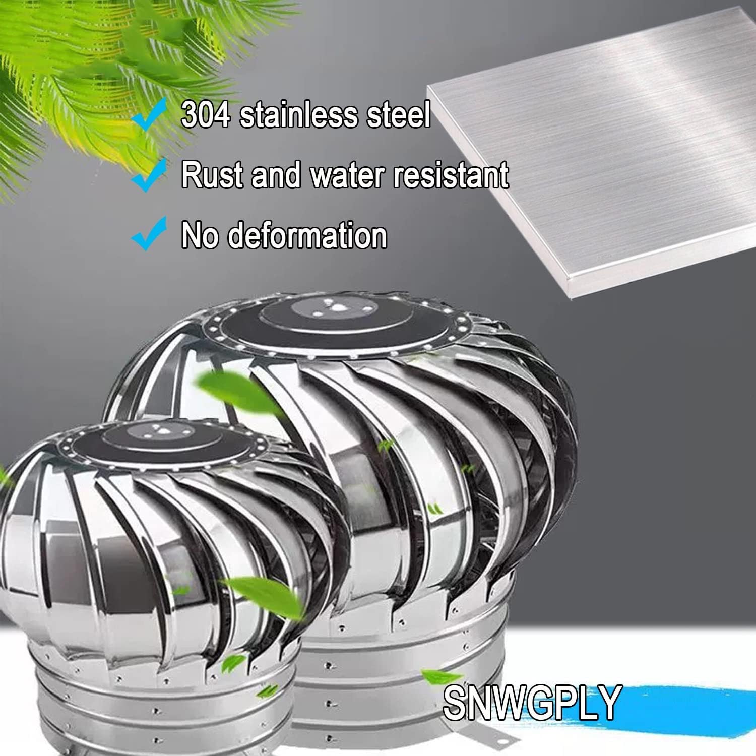 Wind Turbines Air Vents, Chimney Spinner Cowl, Rotating Cap Ventilation Pipe, 304 Stainless Steel, Waterproof, 15cm, 20cm, 35cm, Antiageing, for Residential Flue, Factory Roof Vent