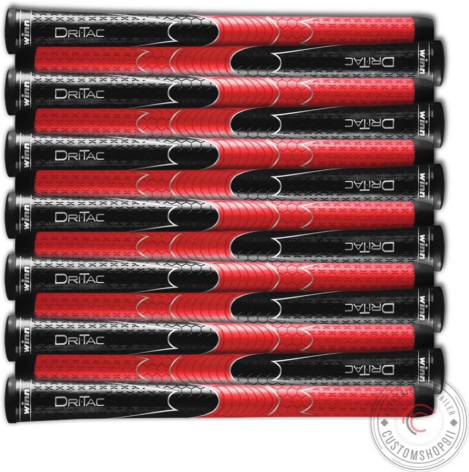 Set of 14 BRAND NEW Winn DriTac AVS Standard Black Red Golf Grip - Dri-Tac!