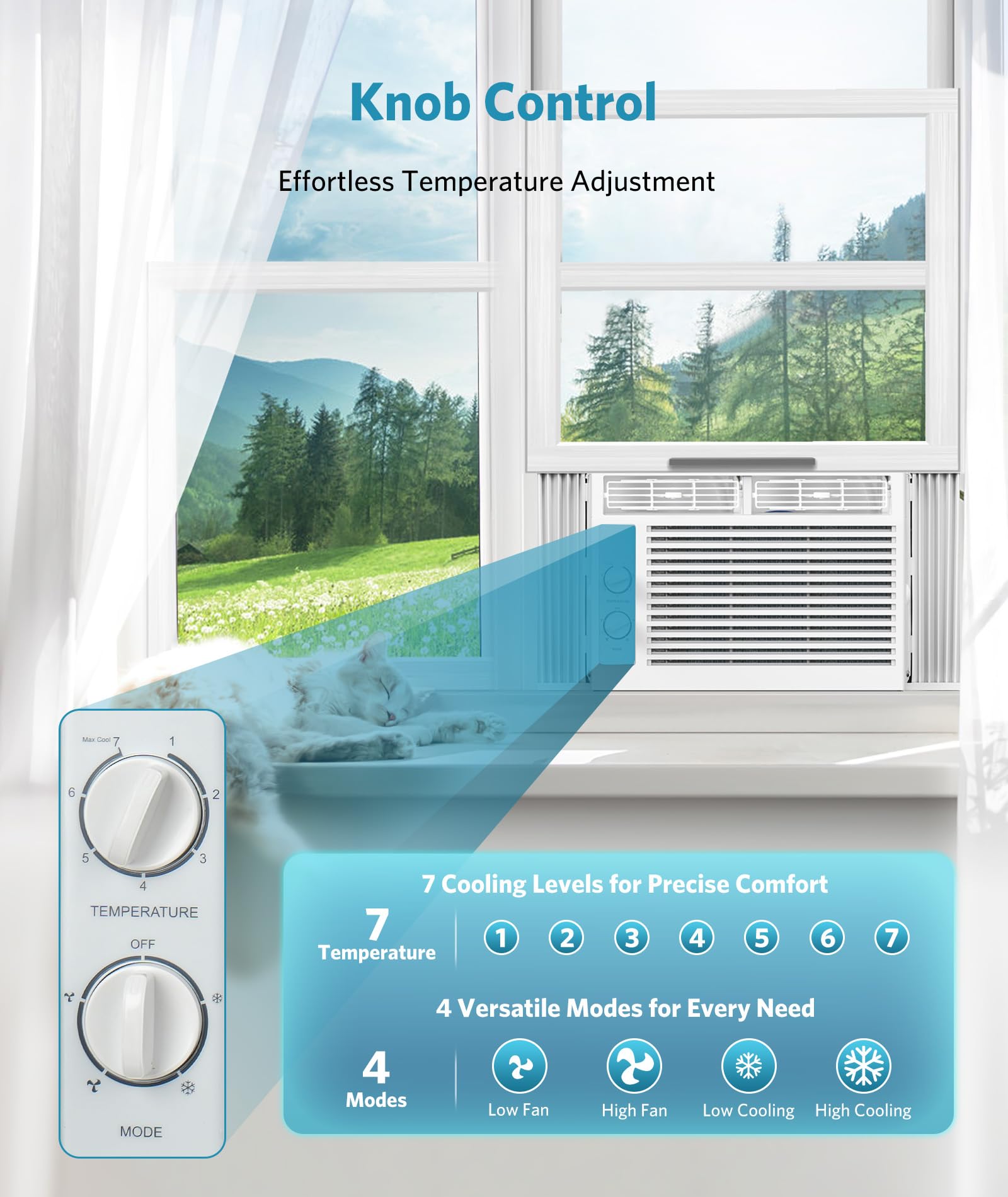Aire acondicionado de ventana de 5,000 BTU que enfría hasta 150 pies cuadrados, unidad de aire acondicionado silencioso con controles mecánicos, 2 velocidades de ventilador, unidad de aire
