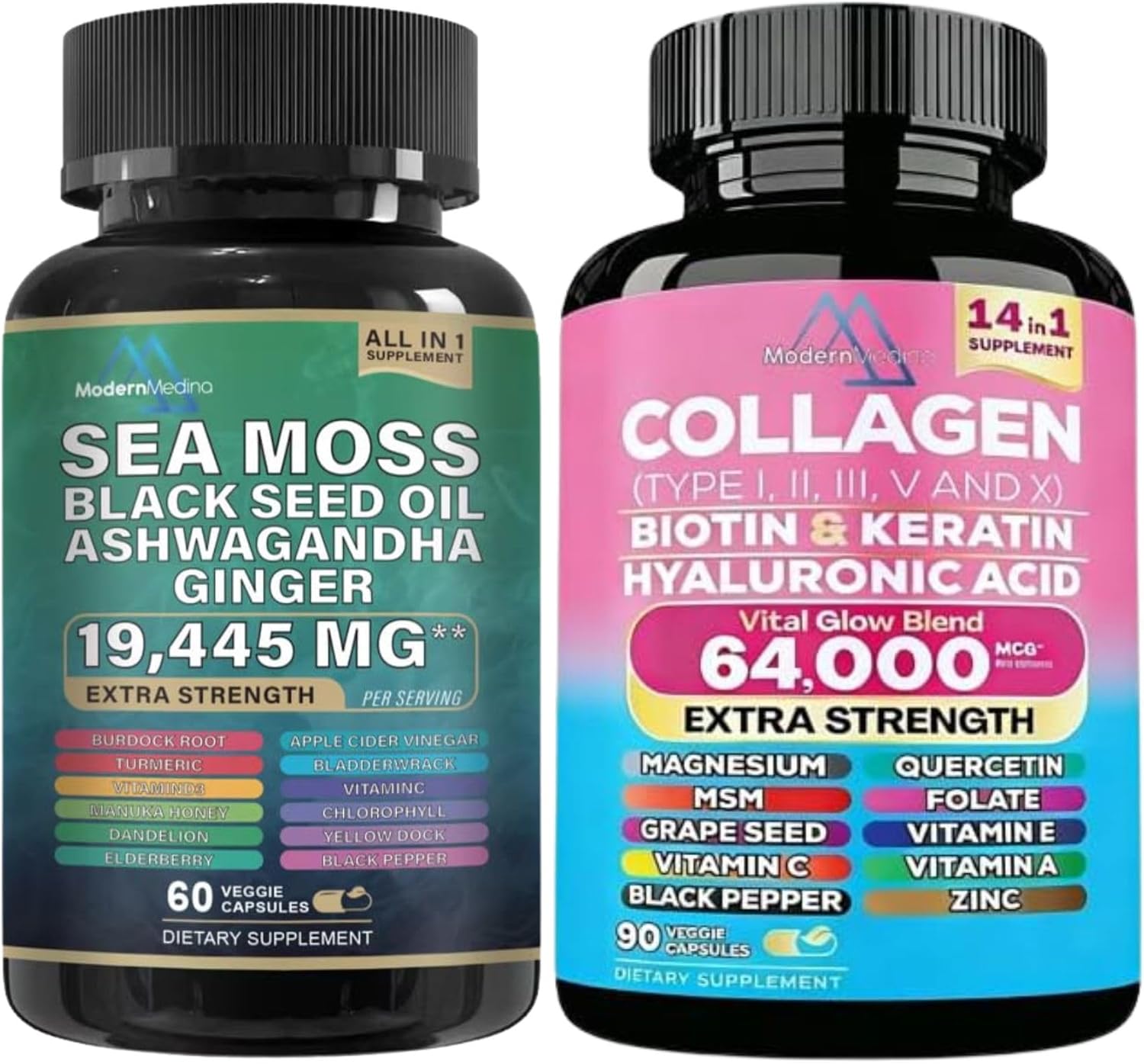 22-in-1 Sea Moss Herbal Supplement with Himalayan Shilajit, Ashwagandha, Rhodiola Rosea, Ginseng, 19445mg, Veggie Capsules (150 Capsules, Sea Moss + Collagen)