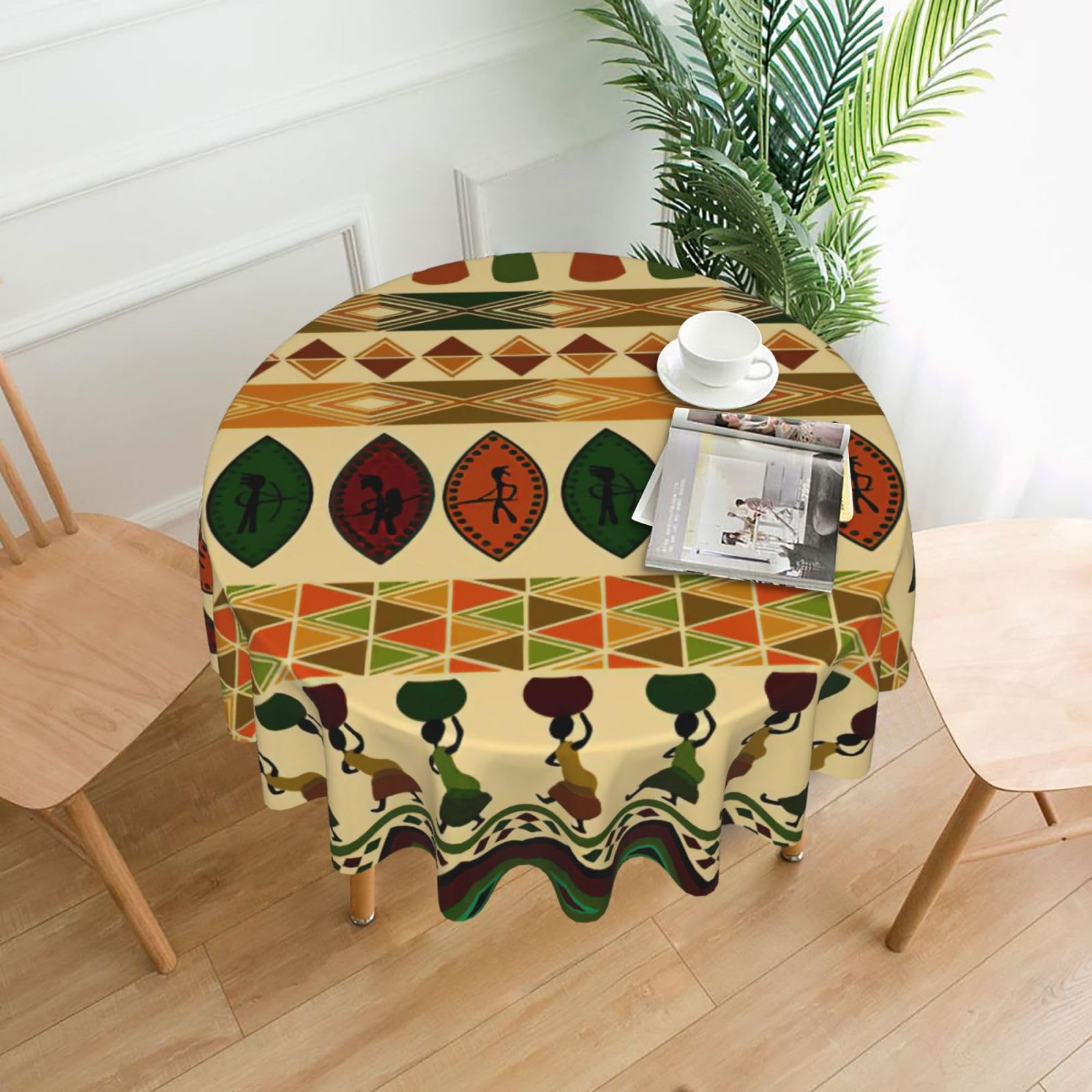 SDEGTHO Bohemia Style Traditional African Pattern Print Boho Round Tablecloth 60in Vintage Polyester Cover for Wedding Party Thanksgiving