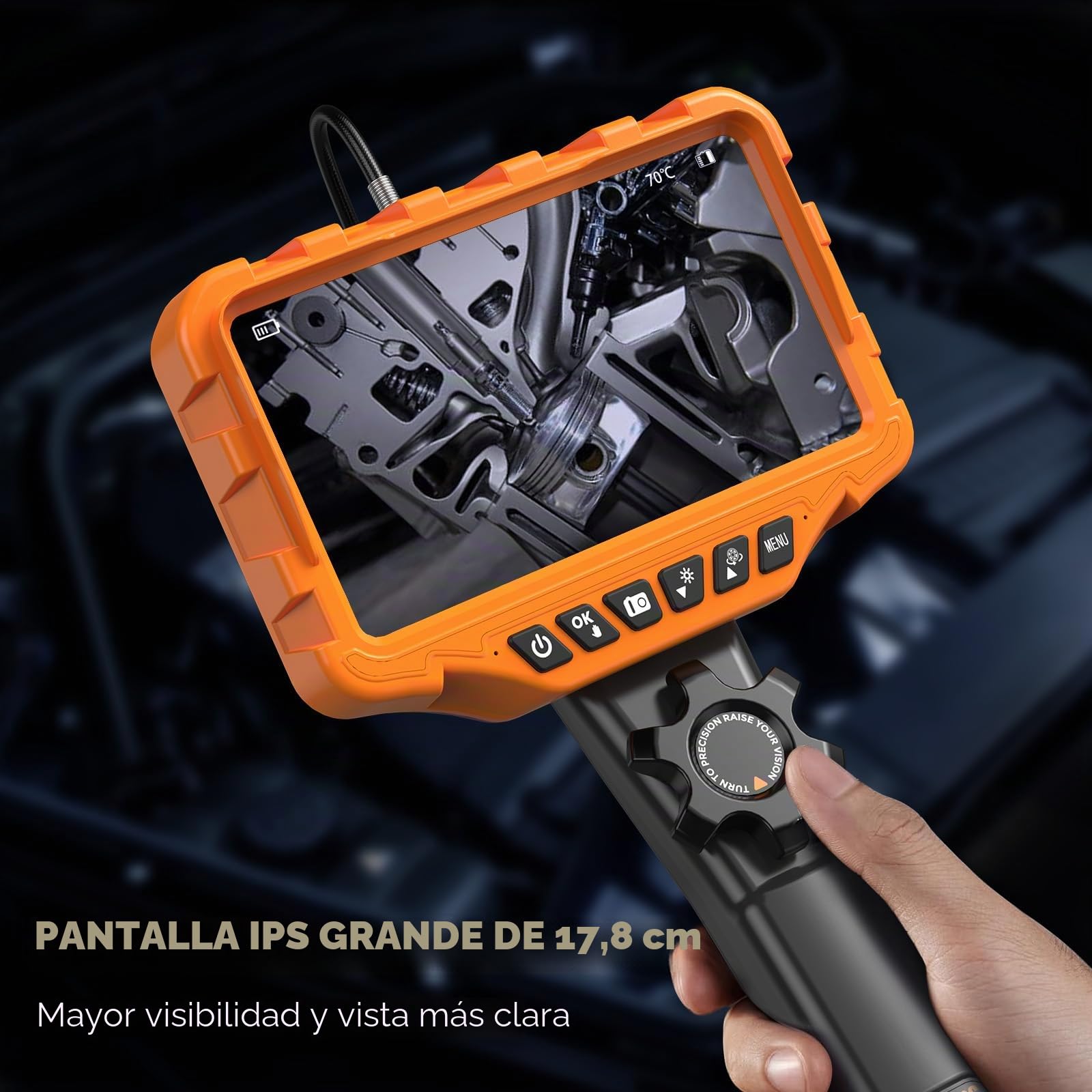 Endoscopio Cámara de Inspección, 7'' IPS HD 1080P Cámara Endoscópica con Control de Rueda, Rotación Bidireccional 210°, boroscopio Industrial de 6.5 mm-1,6M