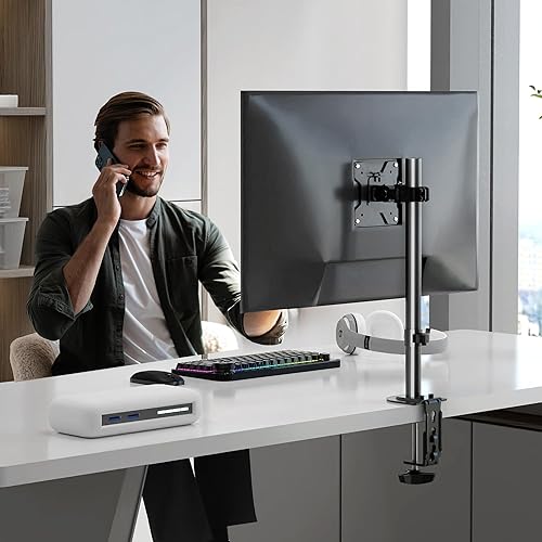 Miniatura 7 de Pholiten Soporte para monitor individual, soporte de escritorio de brazo ajustable resistente para monitor de 13-32 pulgadas, inclinación, giro,
