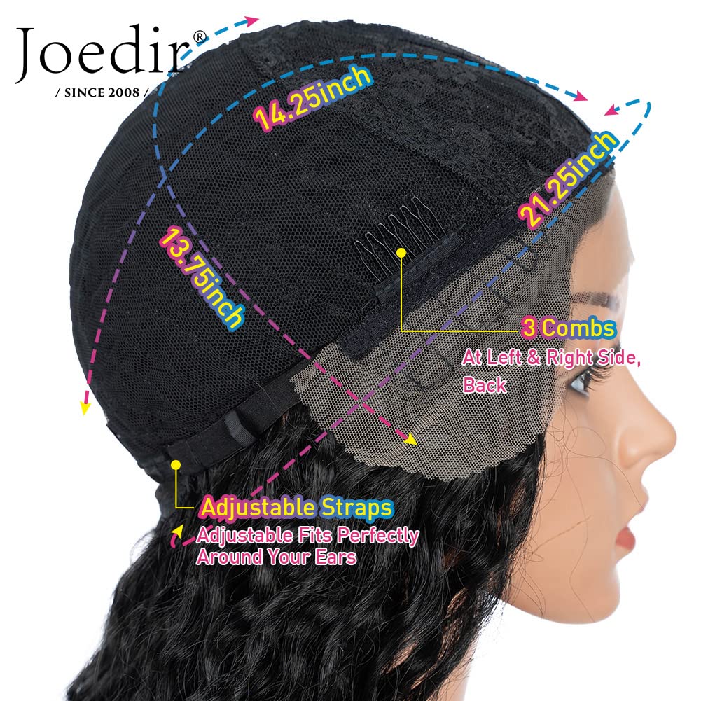 Joedir 32" Negro Largo Profundo Rizado Ondulado Encaje Frente Pelucas Sintéticas HD Transparente Glueless Lace Wigs