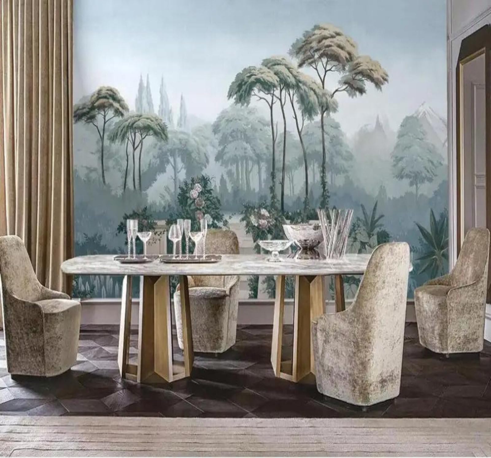 Tzxztt 350Cm×256Cm(B×H) Fresh Garden Hand Drawn Tropical Jungle Modern 3D Wallpaper Premium Textured Silk Neutral Tones Material Ideal For Living Room Bedroom-350Cm×256Cm