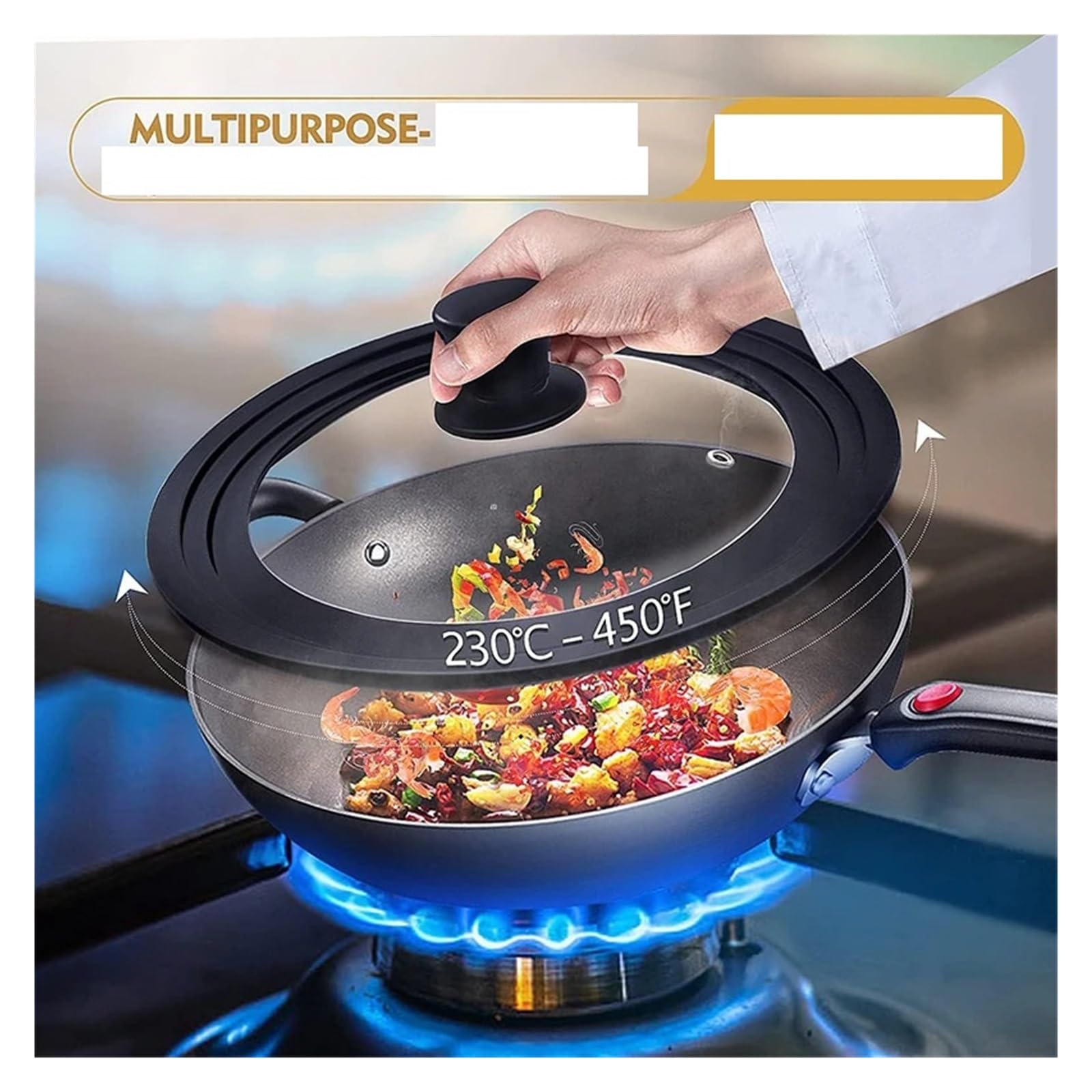Tapas Universales For Ollas, Sartenes Y Sartenes, Tapa De Olla De Cocina Con Borde De Silicona Resistente Al Calor Y Vidrio Templado JT526(24-26-28cm)