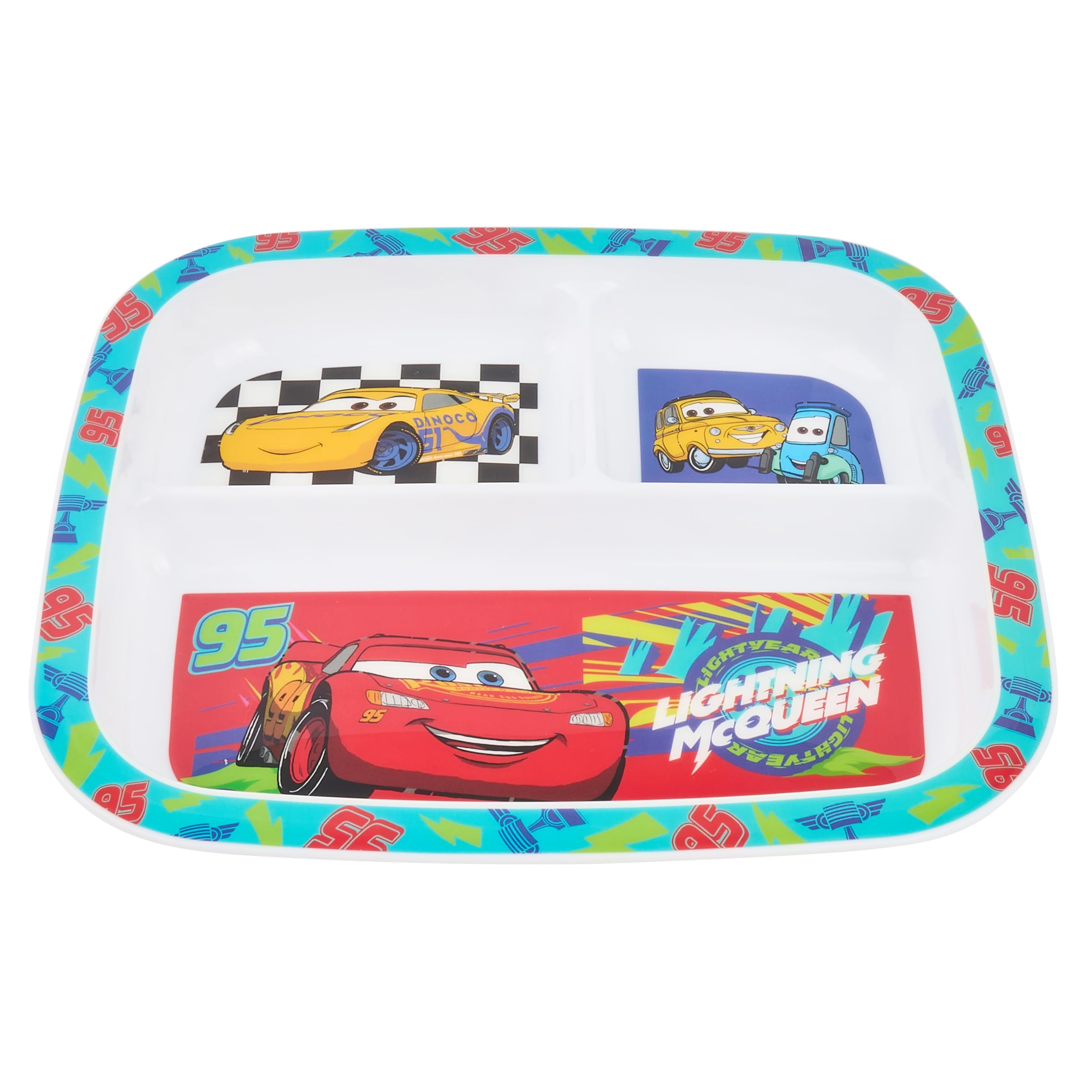 Disney Cars Lightning McQueen - Plato dividido, vajilla infantil de polipropileno con personajes Dinoco, diseño de 3 compartimentos
