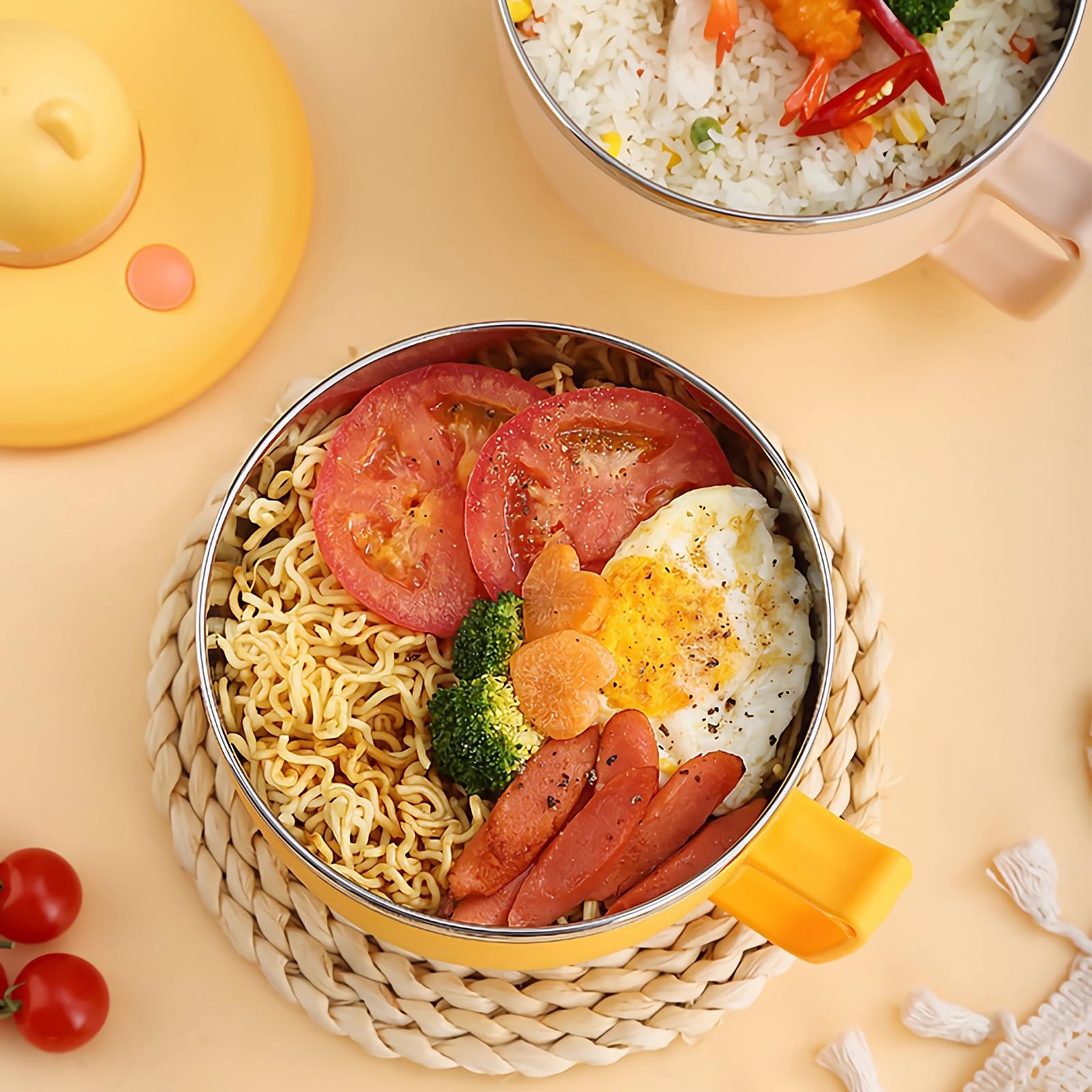 Bol à Ramen Avec Minuteur 1200 Ml - Acier Inoxydable 304, Design Animal Mignon (chiot), Couvercle Et Poignée