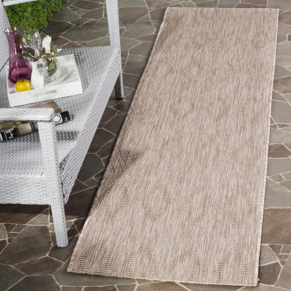SAFAVIEH Washable Rug Outdoor Courtyard Collection - 2'3" x 10' Runner, Beige & Beige, Non-Shedding & Easy Cleaning, Ideal for Patio, Entryway,