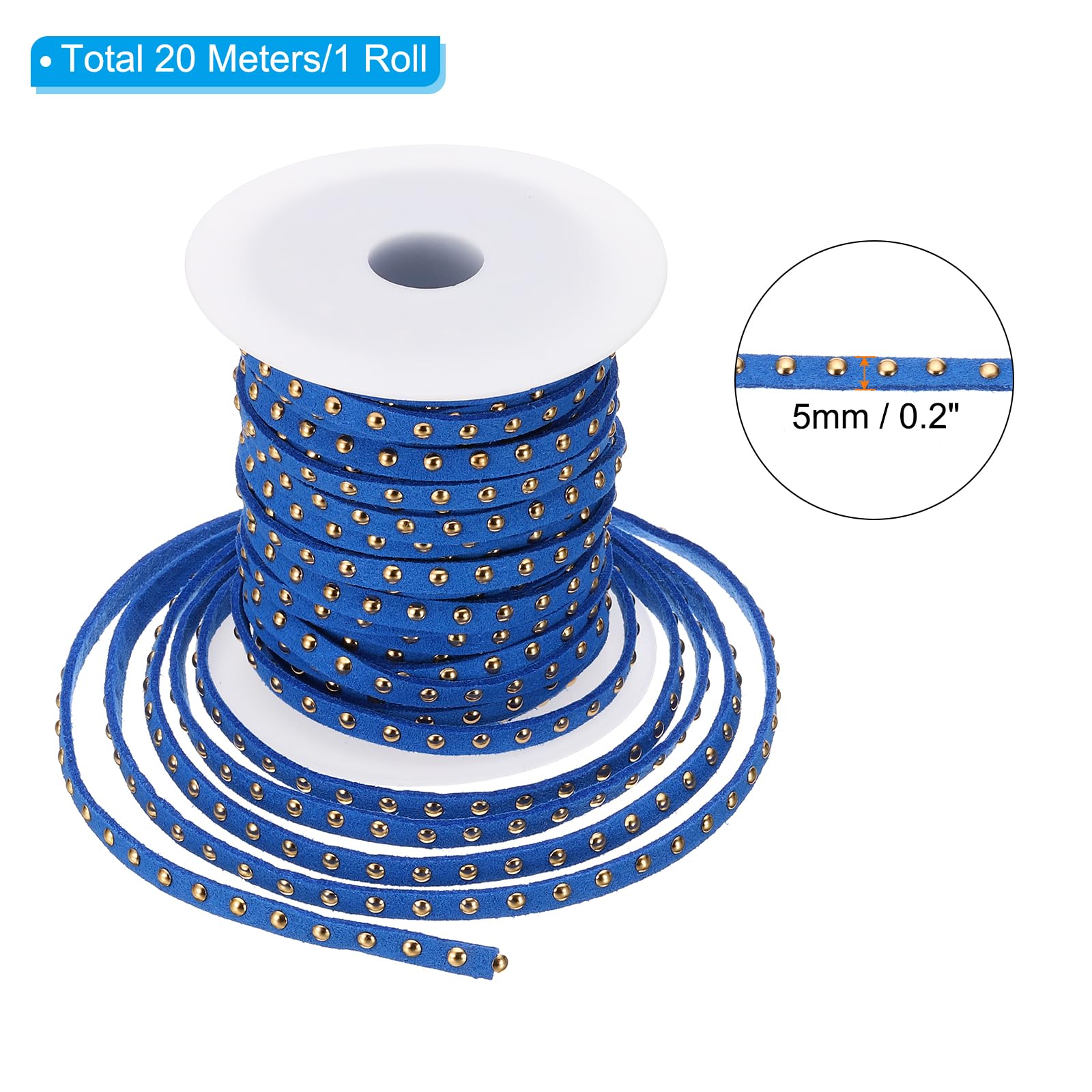 PATIKIL 65.6ft Studded Faux Suede Cord Rope for Jewelry Making 5mm Micro Fibre Flat Leather Lace Beading String Ribbon with Rivets - Image 2