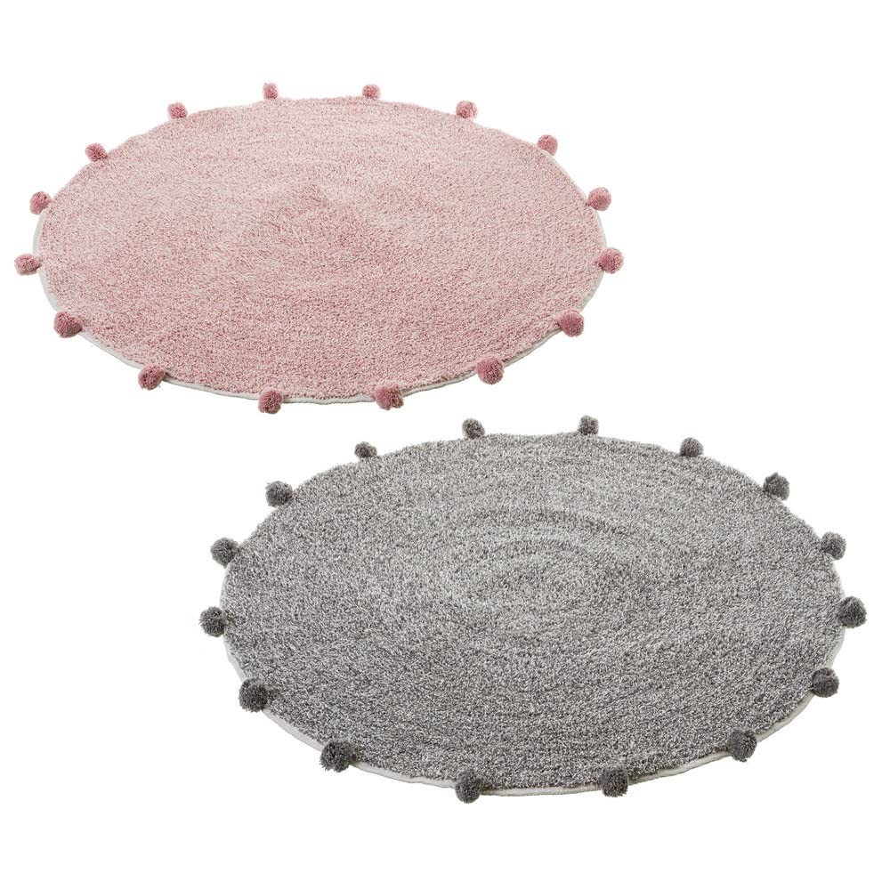 LOLAhome Set de 2 alfombras Redondas con Pompones Rosa y Gris de algodón de Ø 80 cm