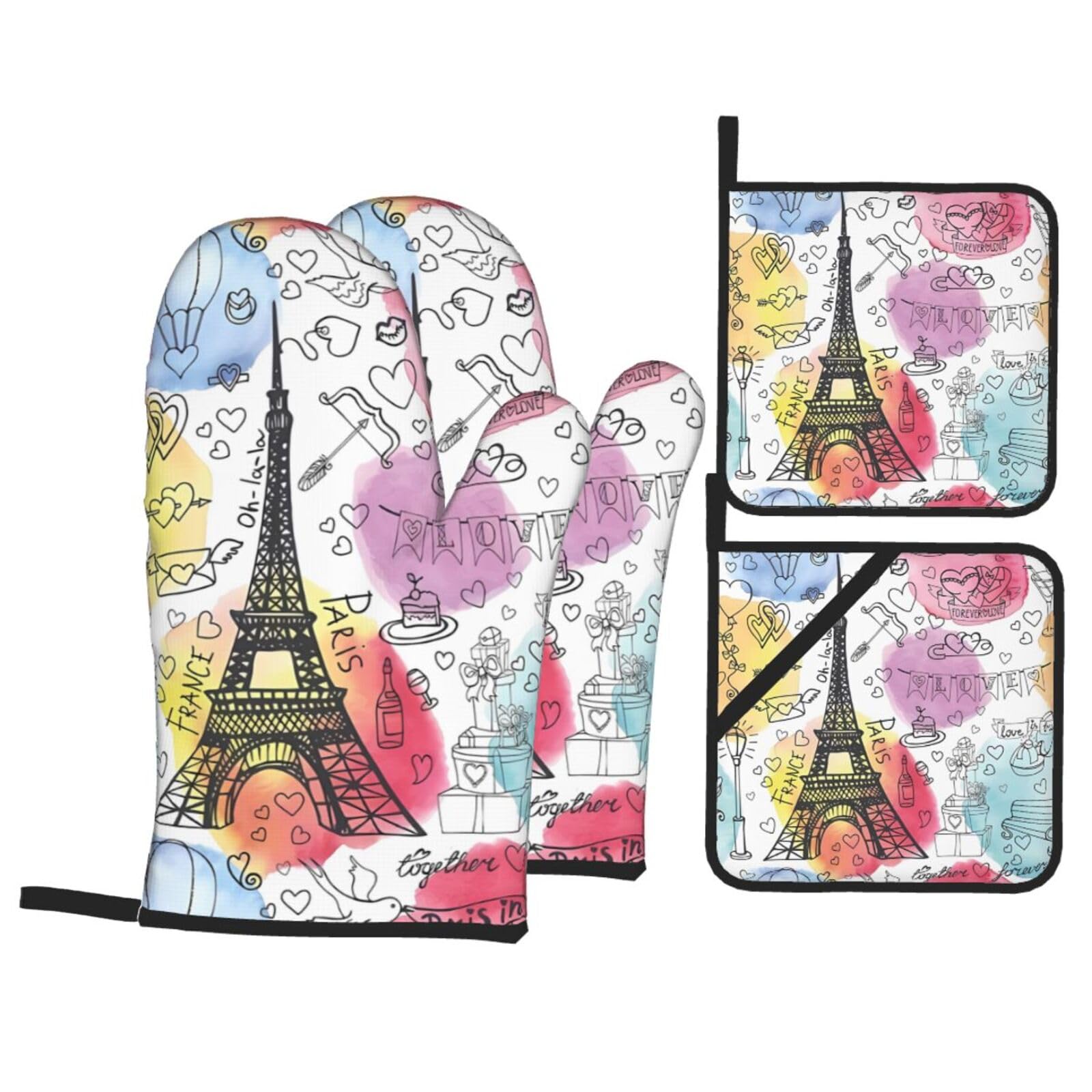 WHJSHOP French Paris Tour Eiffel Tower Prints Oven Mitts & Pot Holders Set - Waterproof Kitchen Layers & Heat Resistant - Durable Covers for Safe Cooking & Easy Cleanup