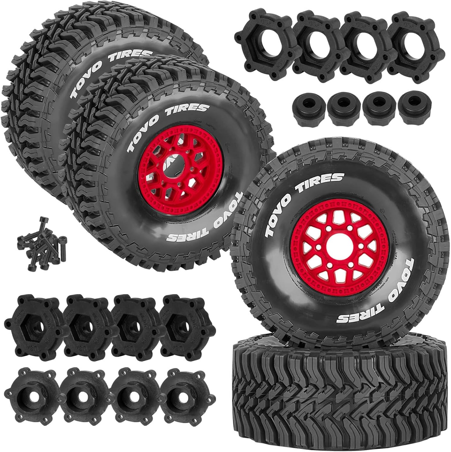 RC Truck Wheels and Tires Set for 1/8 Maxx Slash Belted(102076-4),Plastic Wheels and Soft Tires,RC Tire Highway Tire,(4PCS) Black,#10272