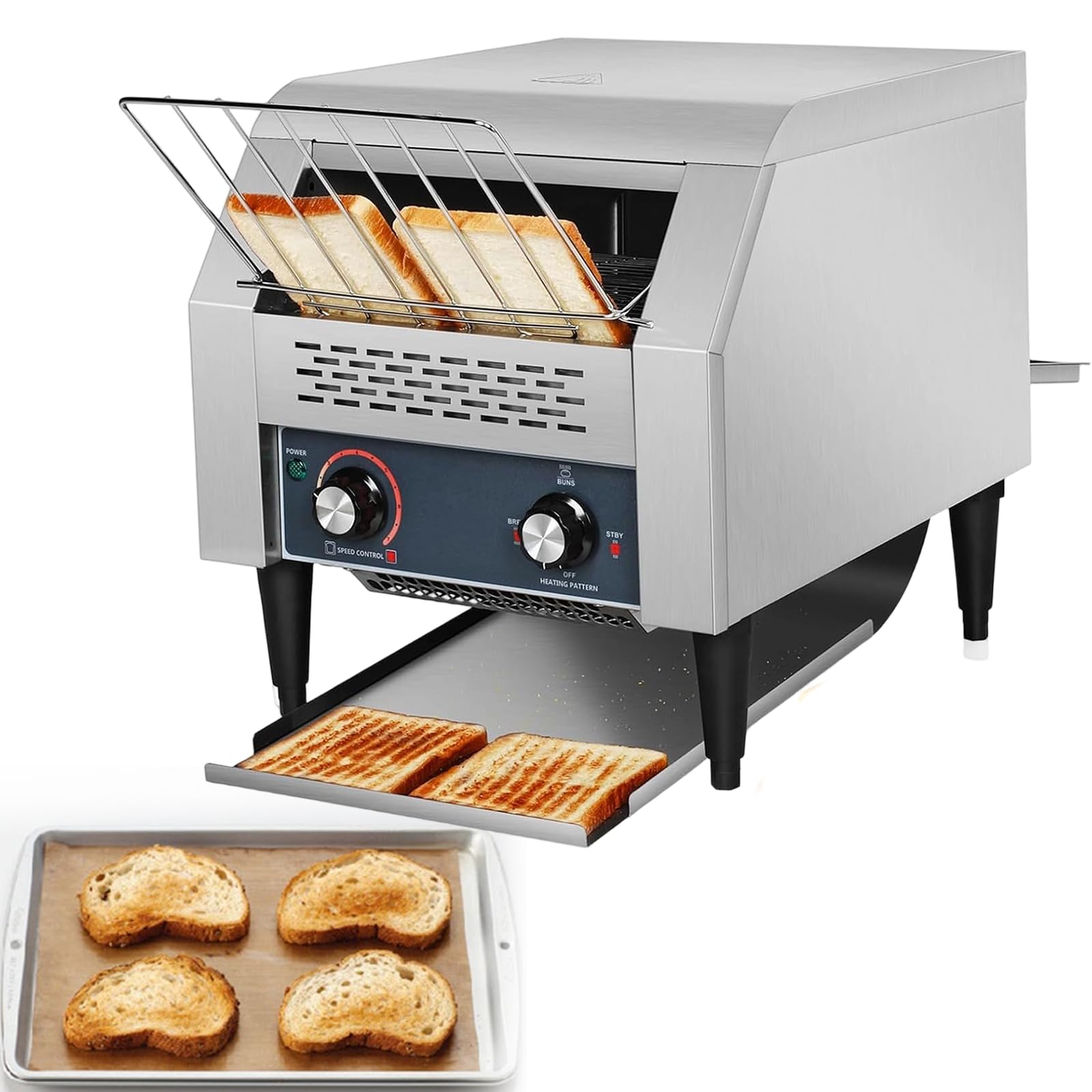 Xjymposium 110V Commercial Conveyor Toaster 1300-2800W, Countertop Toaster Heavy Duty Foodgrade Silver Bread Toaster, Commercial Toaster, For Home Restaurants Bakery Use Tt-450