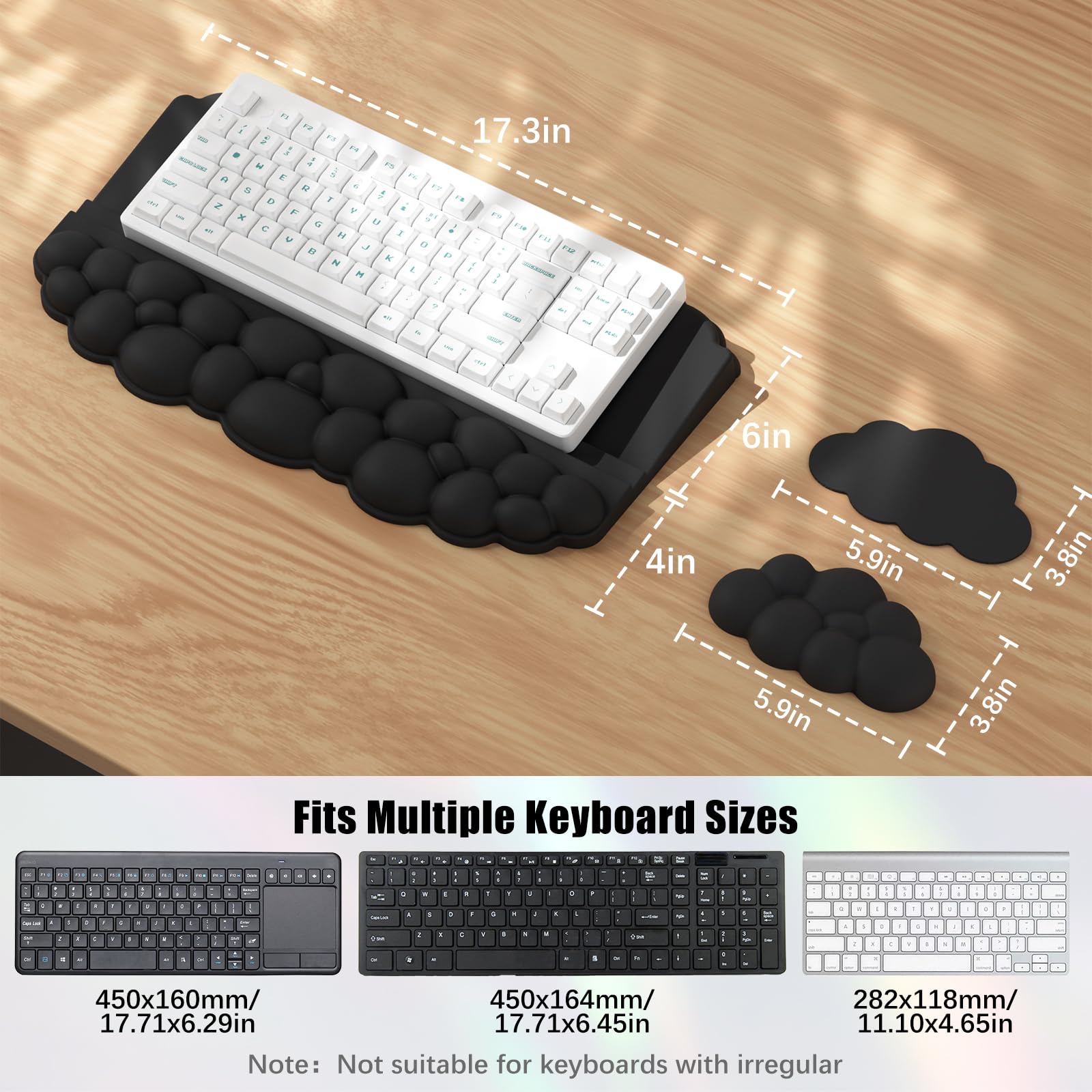 Ergonomische Handballenauflage für Tastatur und Maus, weicher Memory-Schaum, Cloud-Tastatur-Ständer-Pad mit Handgelenkauflage-Set mit rutschfester Silikonbasis, einfaches Tippen, Schmerzlinderung
