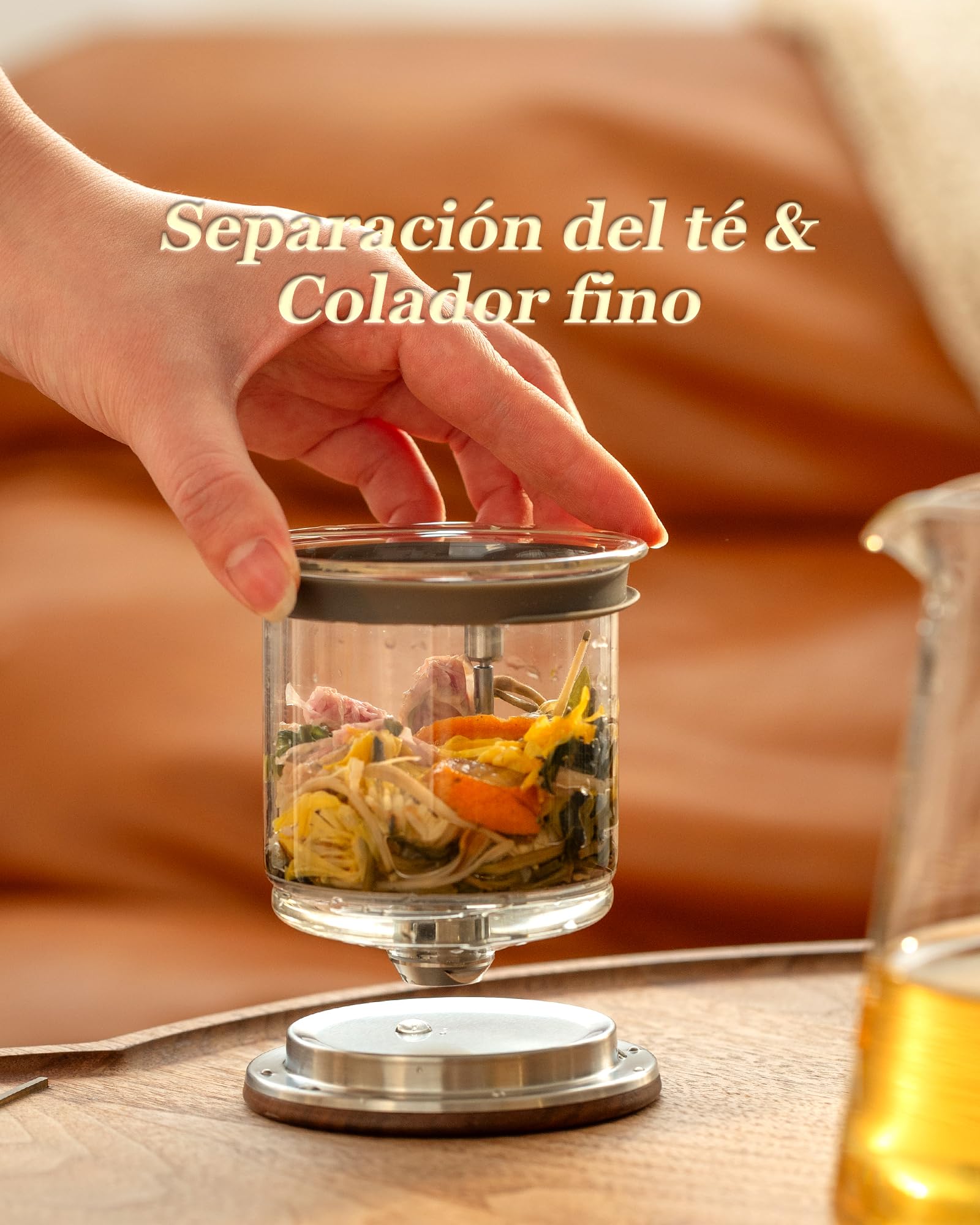 Tetera de cristal para separación de agua con filtro, Magnética Flujo hacia abajo, Tetera infusiones mágica para té en, mango de madera de nogal, regalos para los amantes del té-800ML