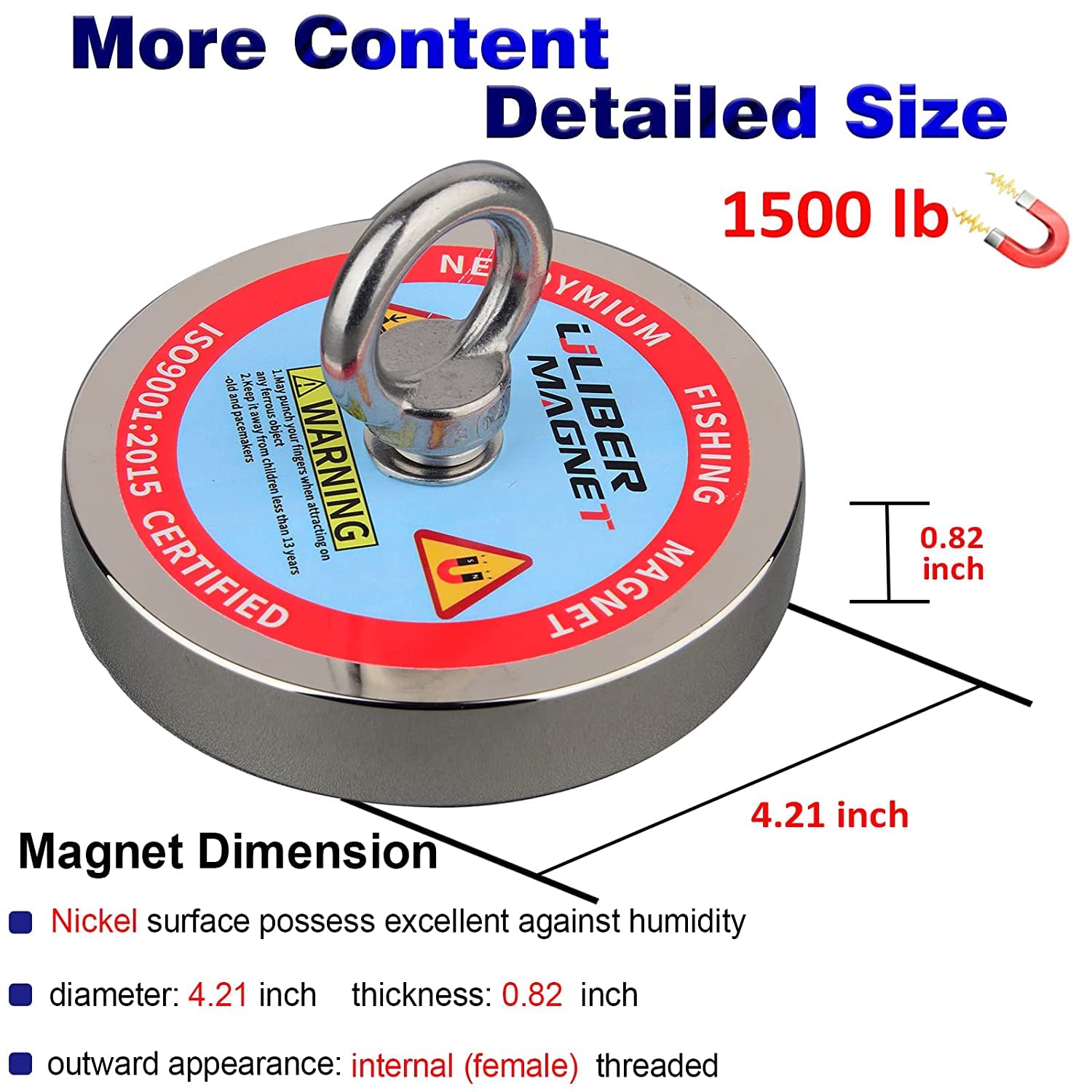 Kit da pesca magnetico 600 kg Forza di trazione verticale magnetica, magnete al neodimio robusto N52 con corda resistente da 15 m, magnetico per recuperare tesori nei fiumi..