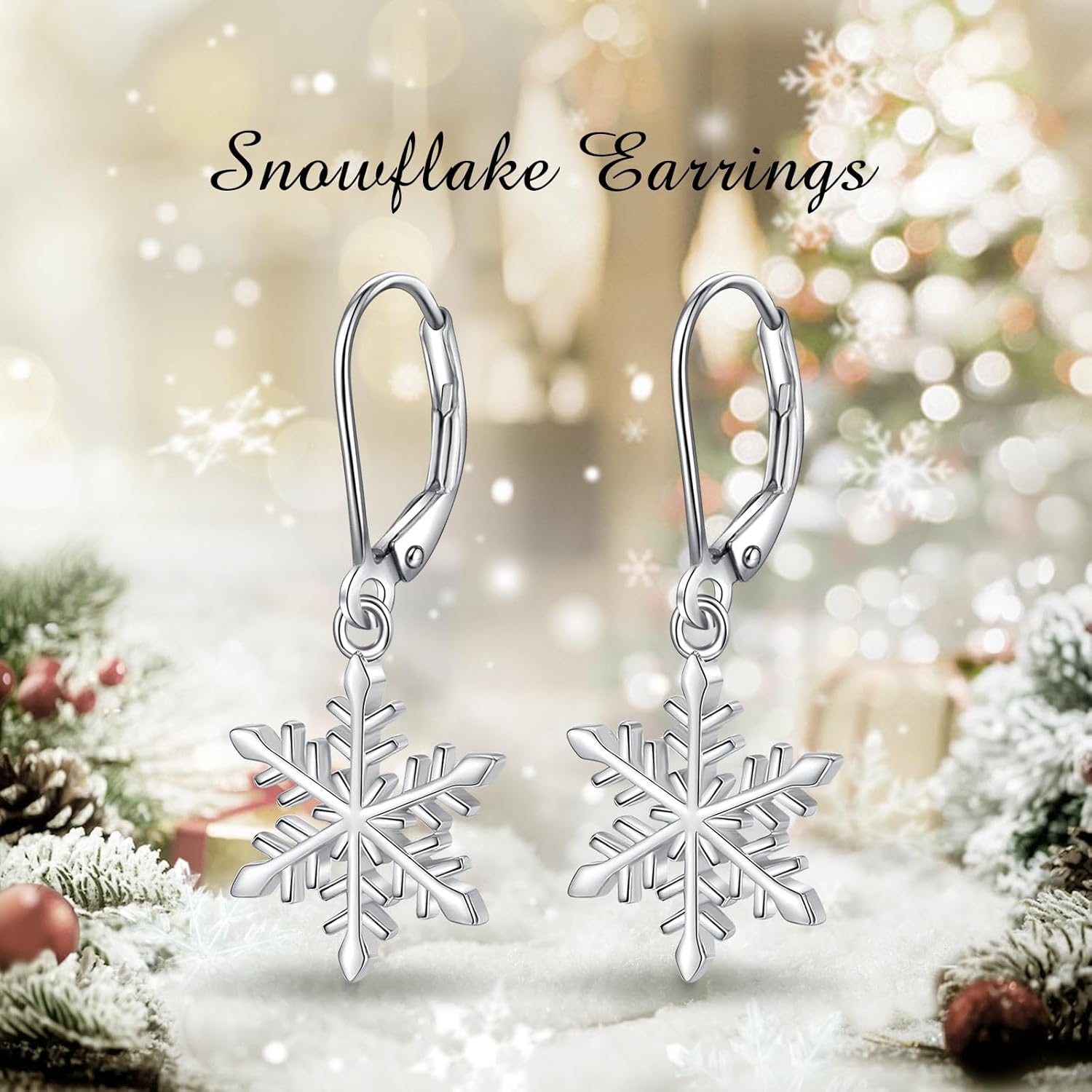 EUDORA Snowflake Earrings Sterling Silver for Women, 18K Gold-Plated Sterling Silver Christmas Snowflake Dangle Drop Earrings Winter Holiday Jewelry Gifts for Womens Snowflakes Lover - Image 4