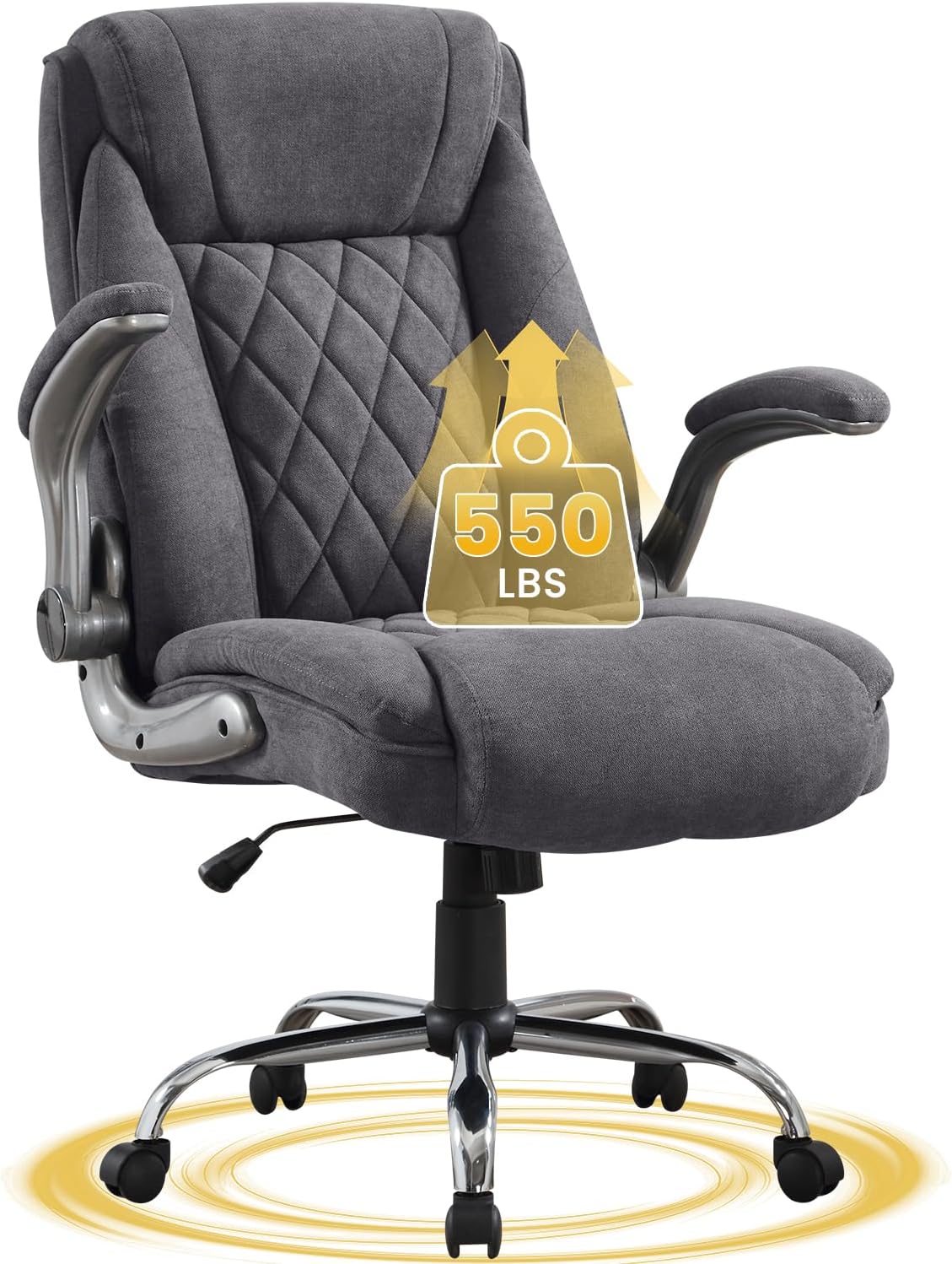 Big and Tall Office Chair 550lbs Heavy Duty Executive Fabric Office Chair with Adjustable Height, Flip-Up Armrests, Wide and Thick Seat Cushion, Comfy Chair for Heavy People, Ideal for Office Work