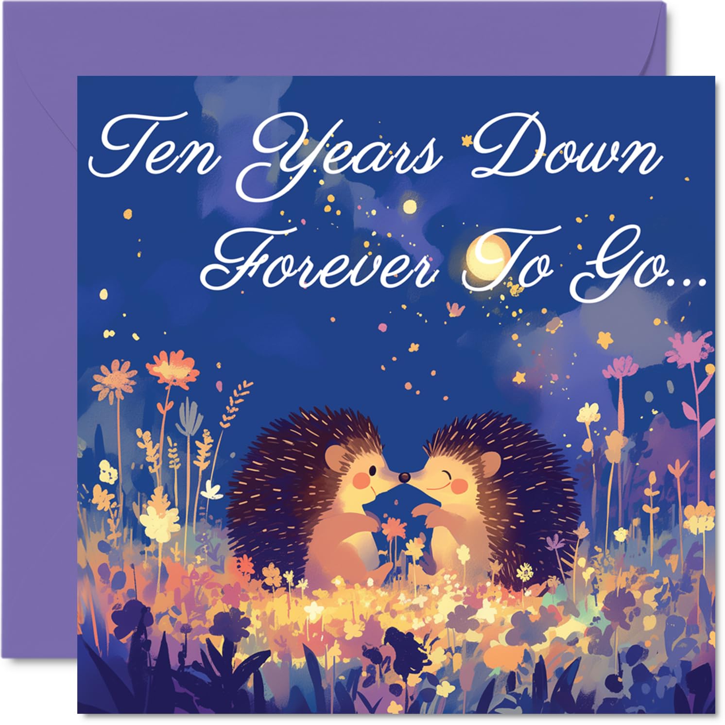 10th Anniversary Card - Hedgehogs in Love Ten Years Down - Congratulations Cards for 10th Anniversary, 145mm Congratulations Greeting Card