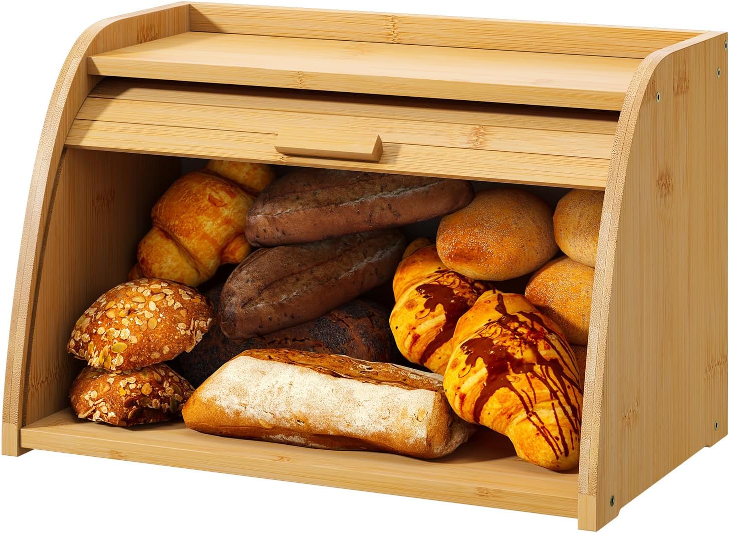 Natural Bamboo Kitchen Storage Roll Top Bread Box,Bread box for Kitchen Countertop