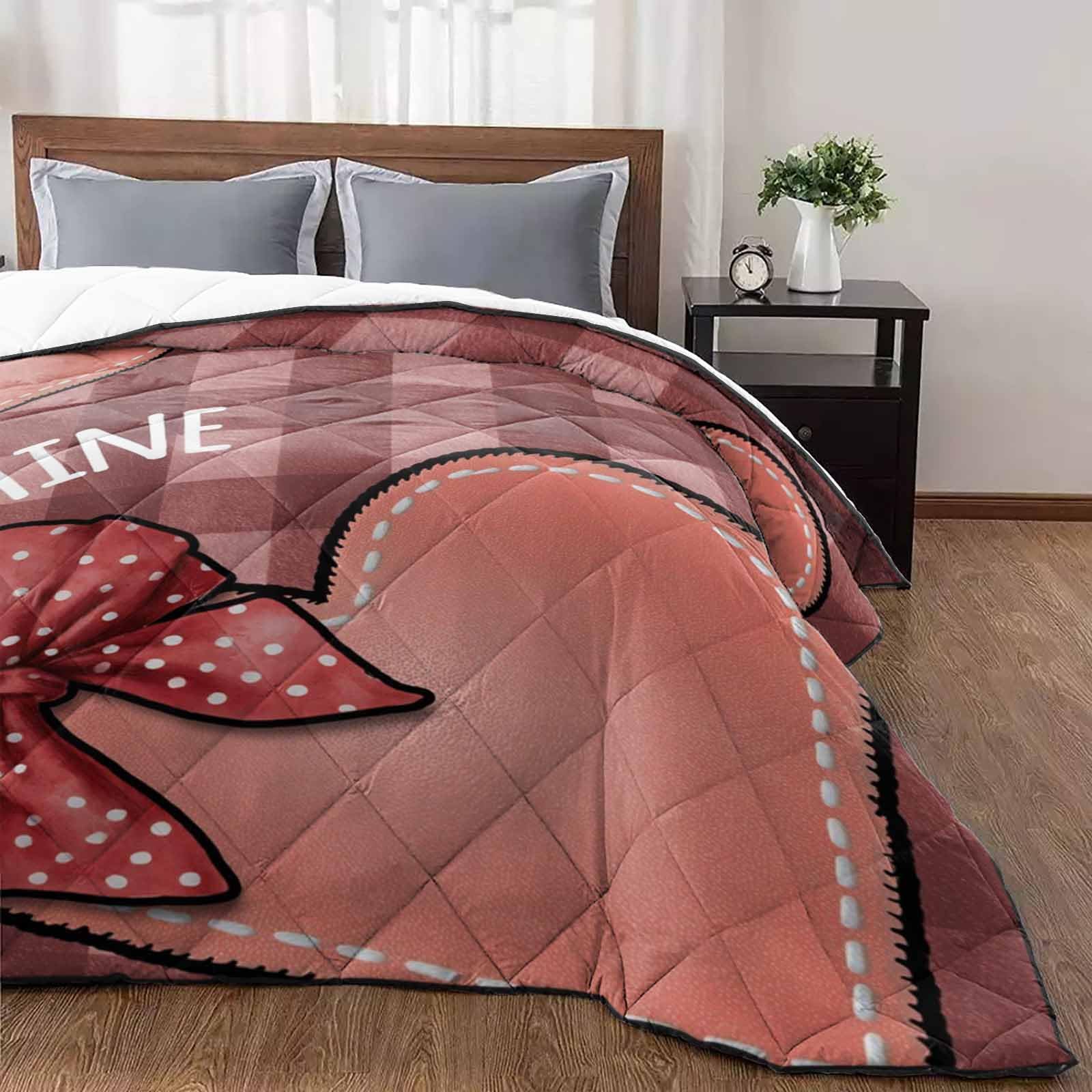 Valentine's Day Quilt Twin Luxury Quilted Comforter Bedspread-Thin Soft Cozy Pink Roses Flower Romantic Plaid Reversible Stitched Lightweight Quilt Coverlet for All Season