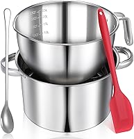 wutfuooo 304 Stainless Steel Double Boiler Set: 2.6QT Melting Bowl w/ Spout & Handle, 4.2QT Stackable Pot for Chocolate, Wax, Butter, Candle Melting
