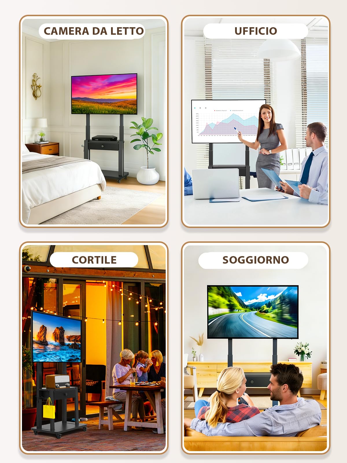 Maiproo Supporto TV con cassetto in tessuto per schermi piatti e curvi da 32 a 75 pollici, regolabile in altezza, LCD/LED/OLED, con vano portaoggetti, carrello mobile per TV su ruote fino a 100 kg