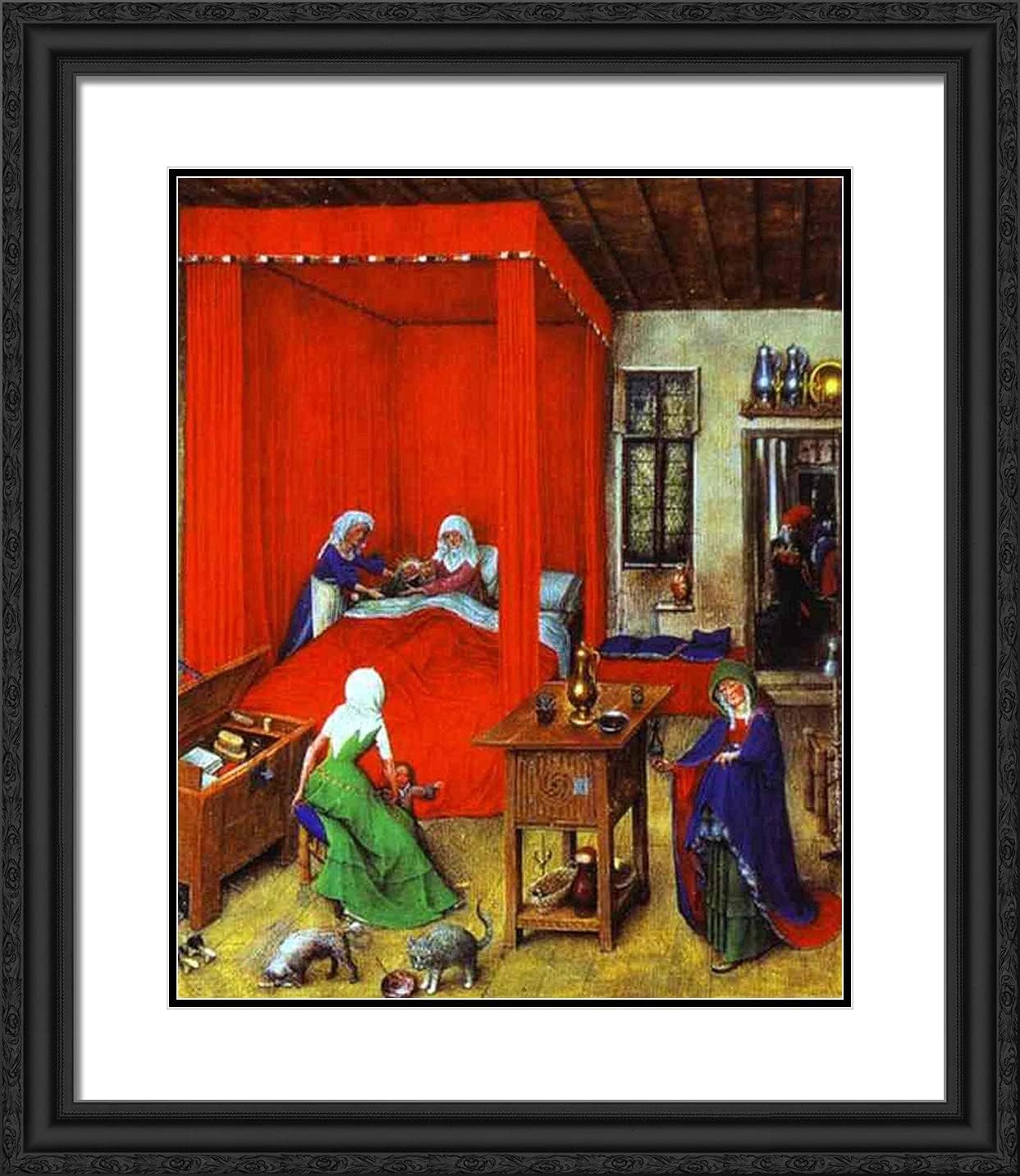 ArtDirect Van Eyck, Jan 20x23 Black Ornate Framed Art Print with Double Matting Titled: The Birth of John the Baptist