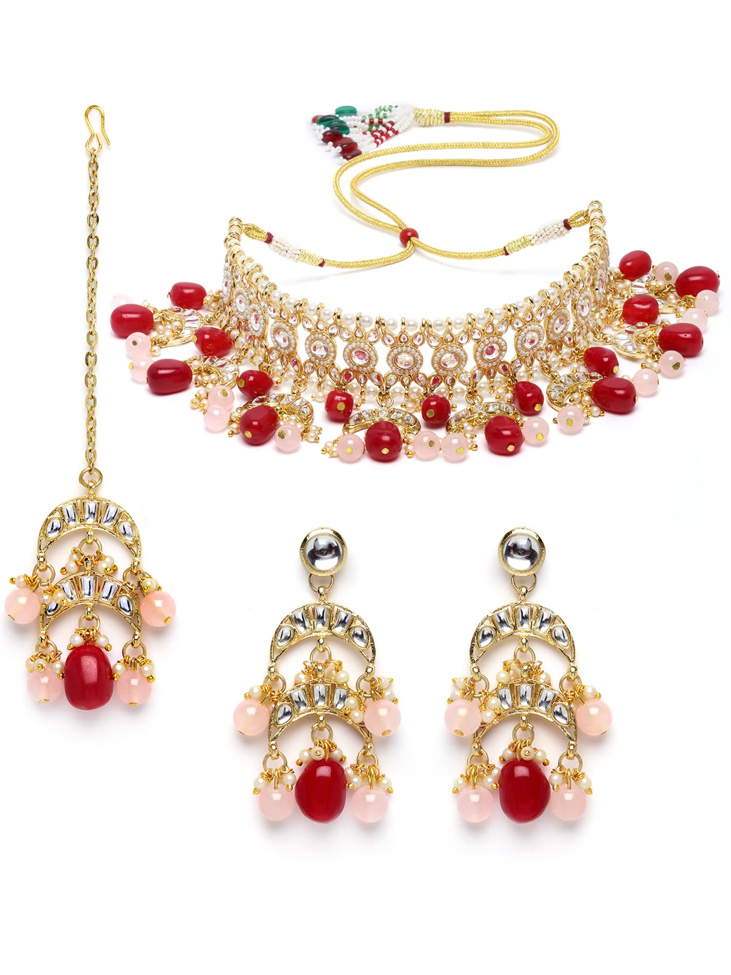 Karatcart Gold Plated Red Tumble and Pink Beads Choker Necklace Set (B0B7DTX416) Amazon Price History, Amazon Price Tracker
