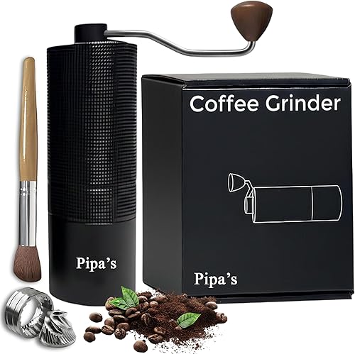 pipa's Molinillo de café manual ajustable de acero inoxidable con cepillo, capacidad (1.33 onzas), ligero y fácil de limpiar, molinillo de café de