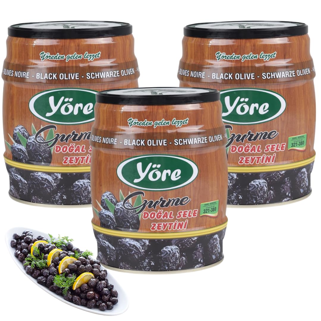 Gemlik Natural Cured Black Olives, Low Salt, Purely Natural, 750 gr Tin, Premium Quality, Fresh, Additive-Free, Traditional Flavor, (GEMLİK SİYAH ZEYTİN) - PACK OF 3