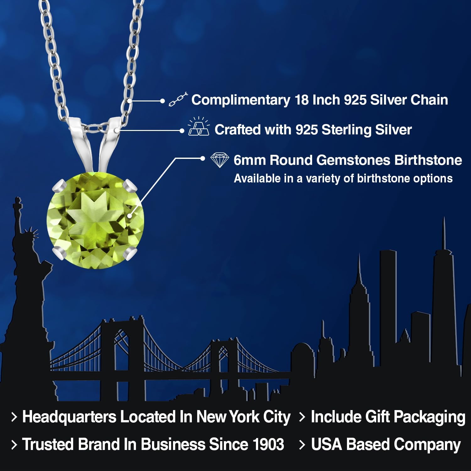 Gem Stone King 14K White Gold Green Peridot Pendant Necklace for Women | 1.00 Cttw | Gemstone August Birthstone | Round 6MM | With 18 Inch Silver Chain - Image 2