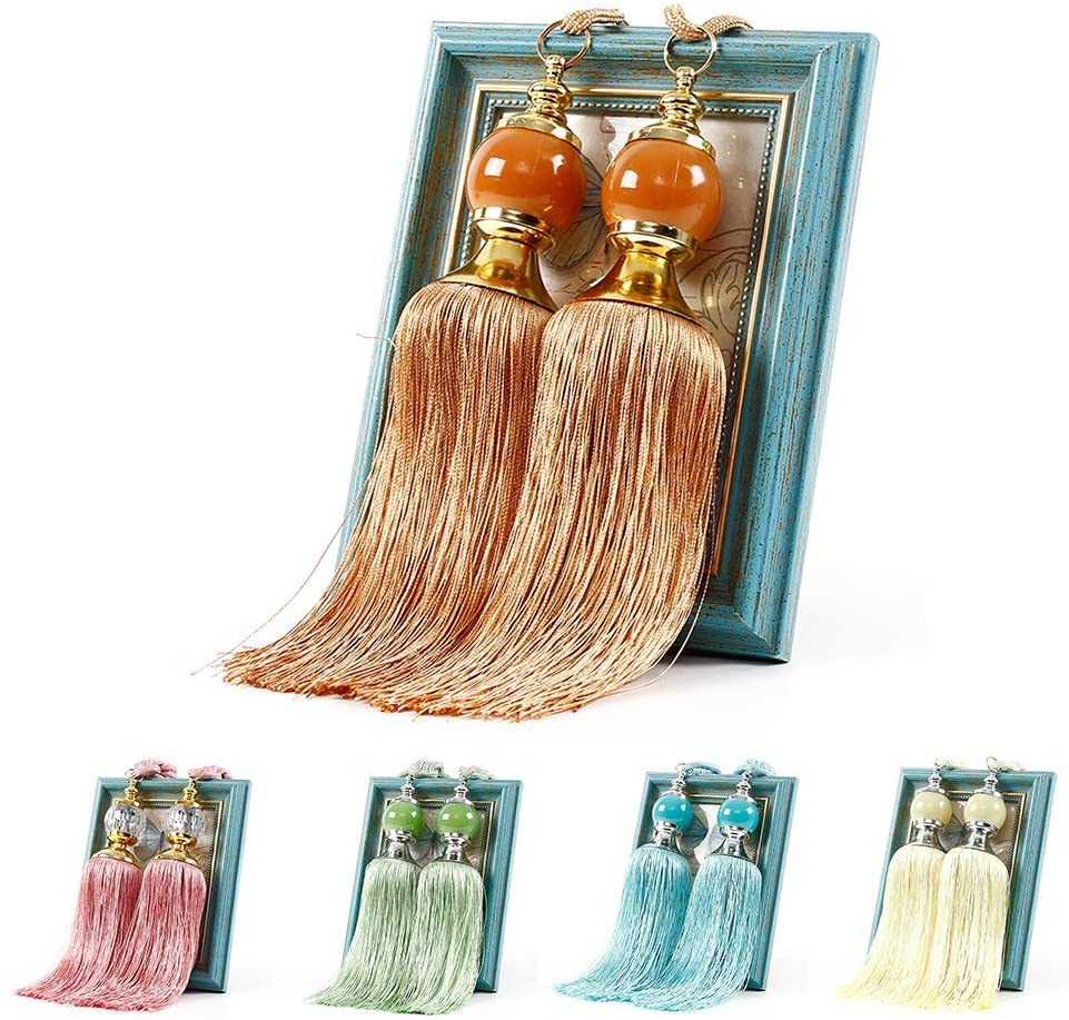 Lot de 2 embrasses pour Rideaux, embrasses en Corde, embrasses à Pampilles, décor de Boule de Cristal, Grandes embrasses, Boule de Prisme, Glands, embrasses en Corde de Rideau (Rose)