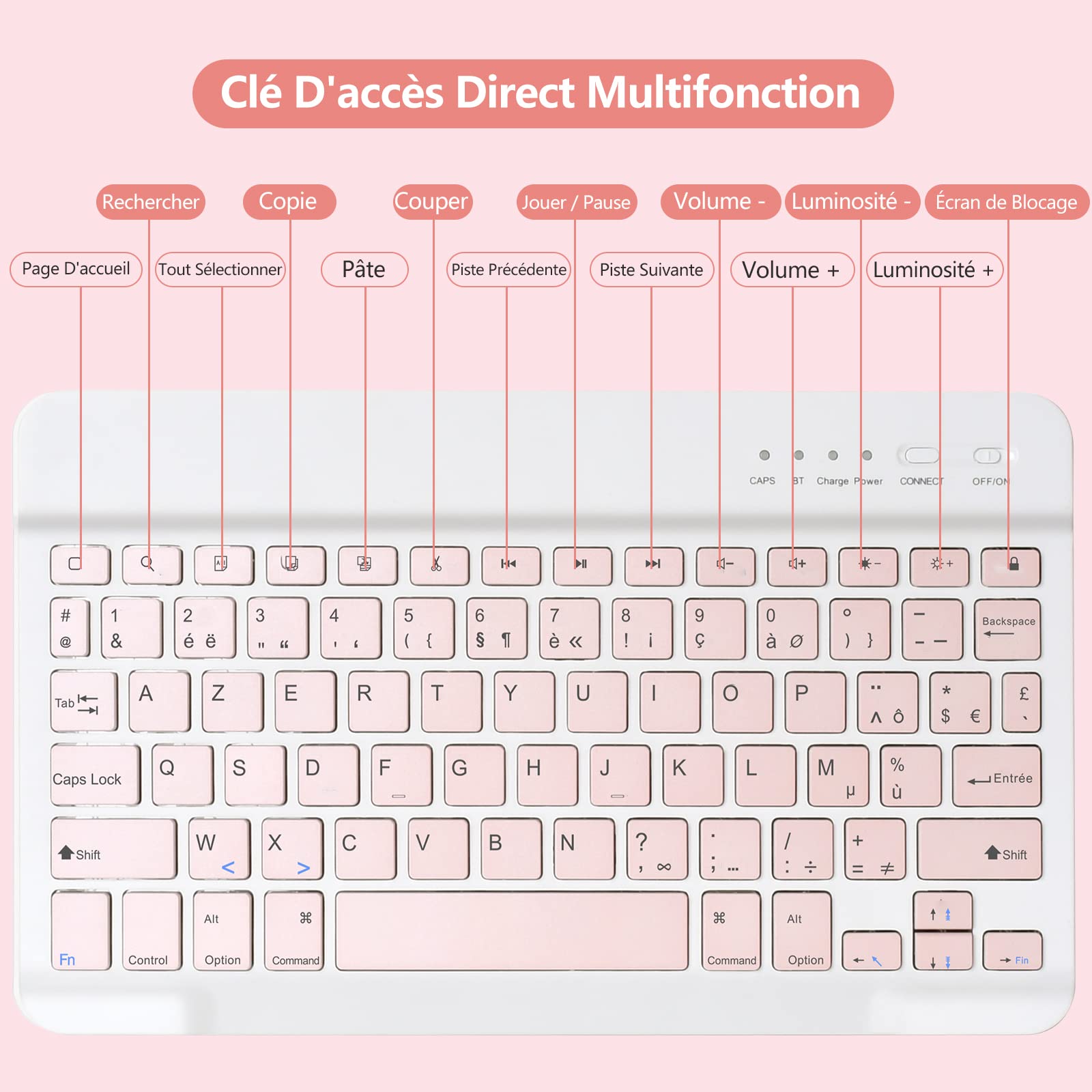 CC Store Clavier pour iPad 10.2 9th 2021/8th 2020/10.2 7th 2019/10.5 Air 3/10.5 Pro, Coque Clavier Wireless Bluetooth Français & Abnehmbare Magnetische Tastatur