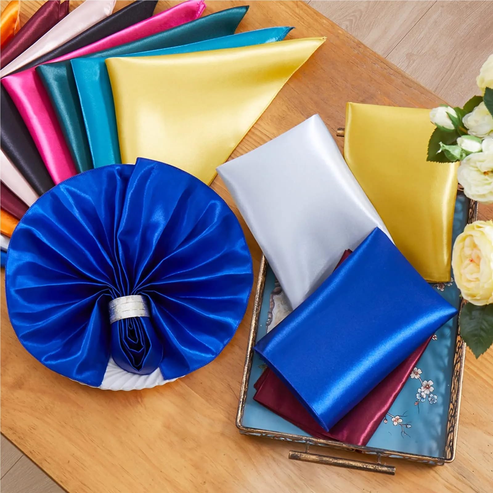 Napoles de Tela de algodón, Servilletas de Mesa, Paquete 60, 30x30 cm, satén Sedoso, cuadradas, Multicolor(60pcs Color2)