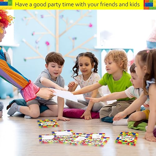 Miniatura 4 de Nezyo Paquete de 60 invitaciones para fiesta de cumpleaños con sobres, bloques de construcción coloridos a granel, invitación de fiesta, ladrillos