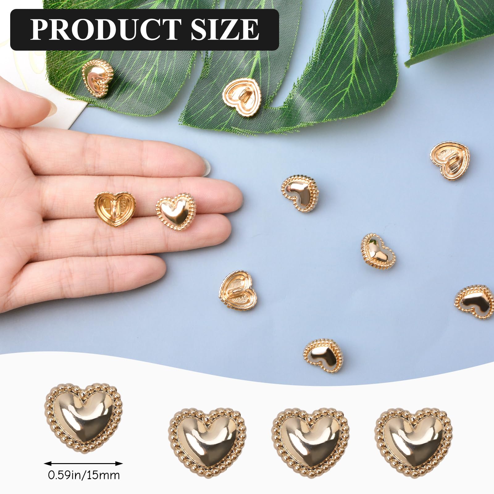 URROMA 30 Pcs Gold Heart Alloy Sewing Buttons, 15mm - Image 2