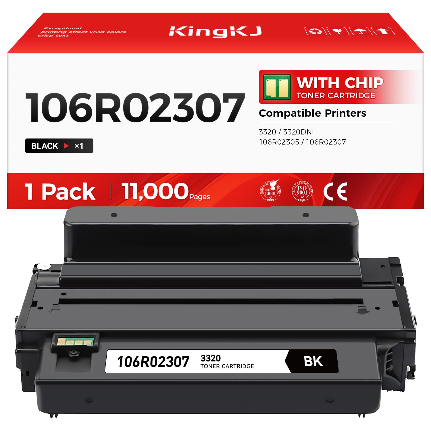 Phaser 3320 Black High Capacity Toner Cartridge 106R02307 1-Pack Replacement for Xerox 106R02305 106R02307 Toner Compatible with Xerox Phaser 3320 3320DNI 3320DN Laser Printer Ink All-in-One Copier