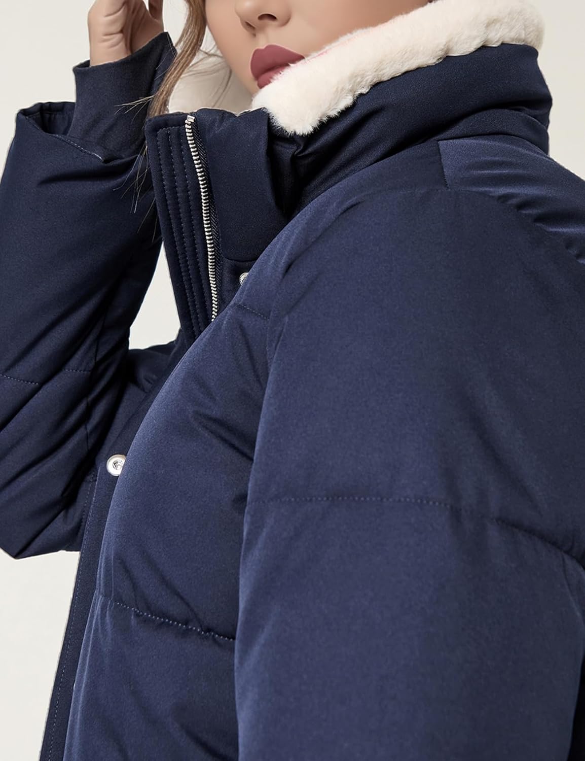 Yimoon Women's Cropped Puffer Jacket Winter Coat Sherpa Fur Lined Quilted Jacket With Hood - Image 2