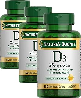 Nature's Bounty Vitamin D3 1000 IU, Immune Support, Helps Maintain Healthy Bones, 250 Rapid Release Softgels (Pack of 3)