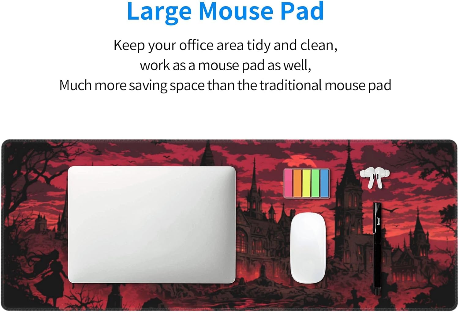 Gothic Desk Mat Large Gaming Mouse Pad Gothic Extended Mousepad Big in Laptop Computer Mouse Keyboard Mat for Office Desk Decor 35.5x16 in