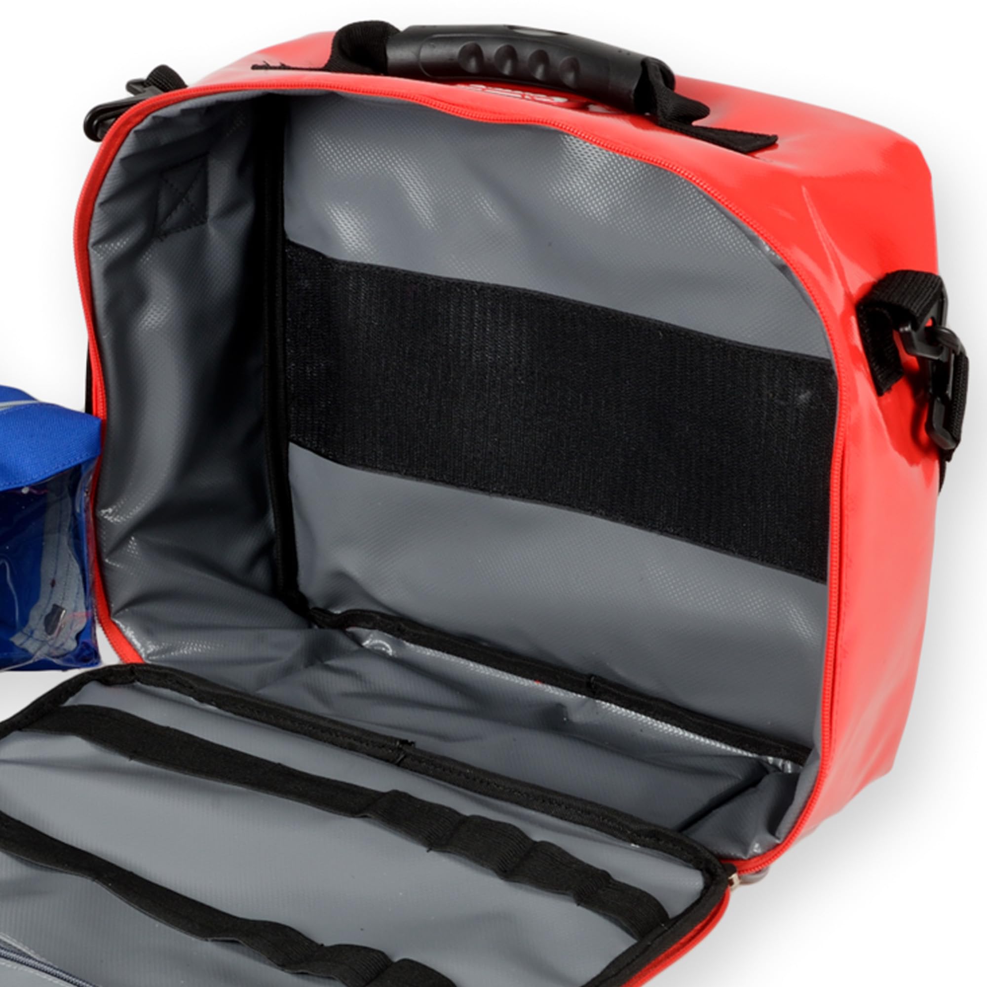 GIMA Sac d'urgence CUBO pour sauveteurs vide, en polyester, revêtu de PVC, couleur rouge, dimensions 28 x 34 x 13 cm, avec bandoulière, poche zippée intérieure et extérieure et 2 sacs à main amovibles