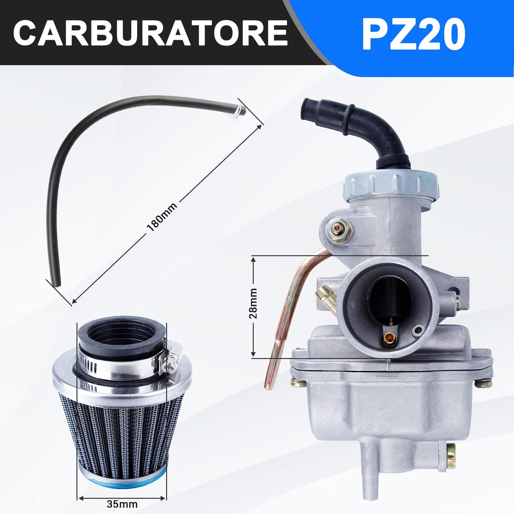 CarBole PZ20 Carburatore con Filtro del Carburante per 50cc 70cc 90cc 110cc 125cc 110B NST SunL ​​​​Quad cinese 4 tempi ATV 4 Ruote Go Kart Dirt Bike CRF50F XL75 CRF80F XR50R