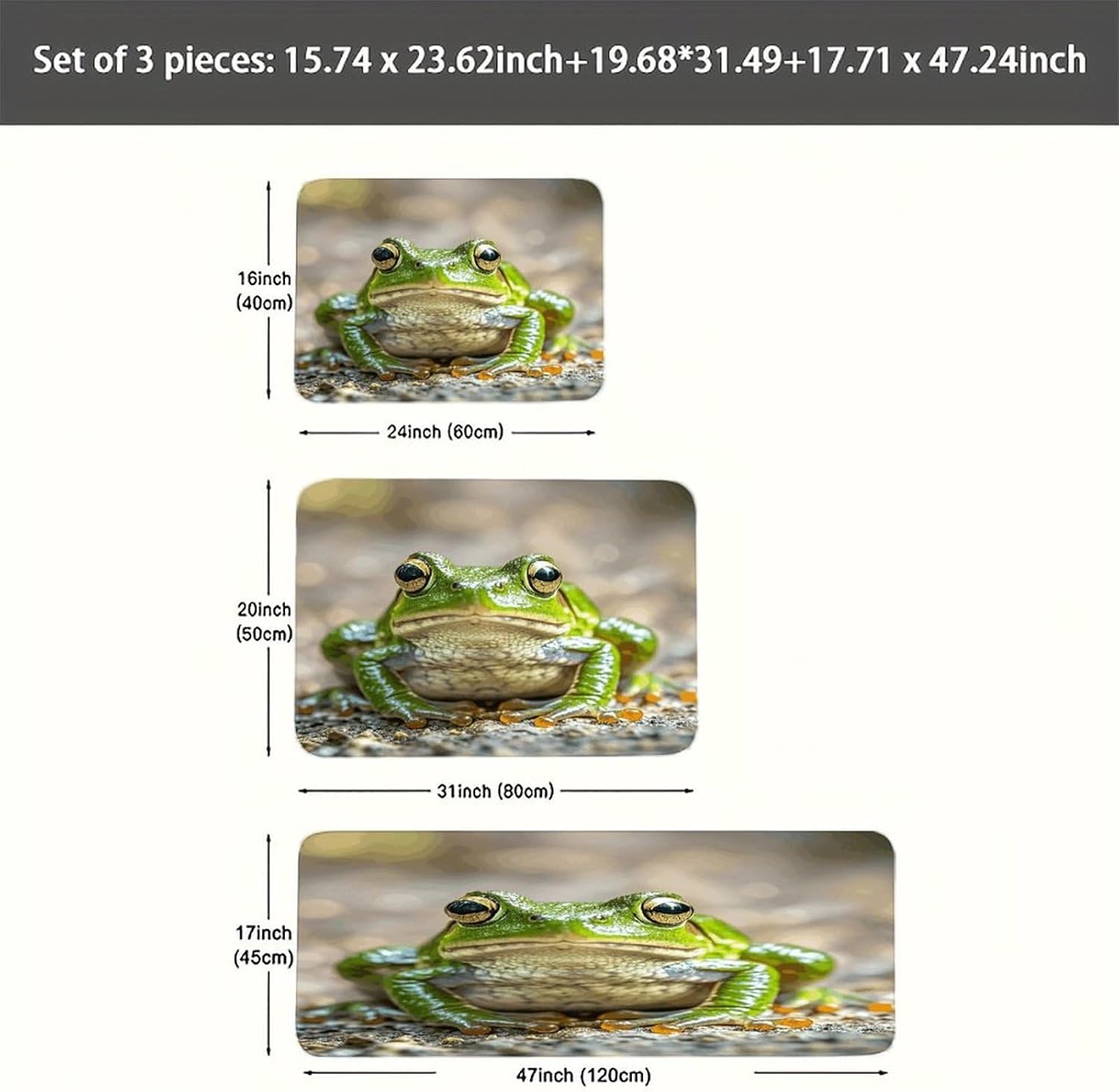 Cute Frog Kitchen Rugs Sets of 3 Washable Non Slip Kitchen Rug Water Resistant Carpet Piece Anti Fatigue Kitchen Mats Soft Comfort Standing Mat Modern Area Rug