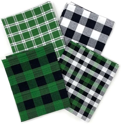 Juego de 4 cuartos gruesos, paquete de algodón hecho en casa a cuadros verde y negro, surtido de cuadros JCS