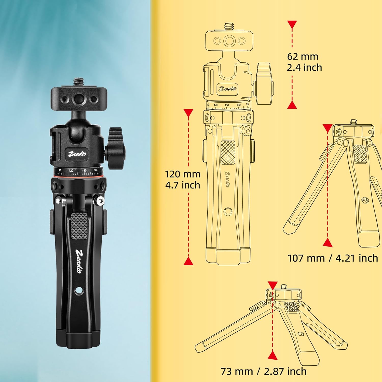 Zeadio Heavy Metal Tripod Kit: 1/4" Screw Adapter Tripod Mount for Travel | Recording | Vlog & Camera | iPhone Vlogging Kit & Camera Stand with 360° Ball Head