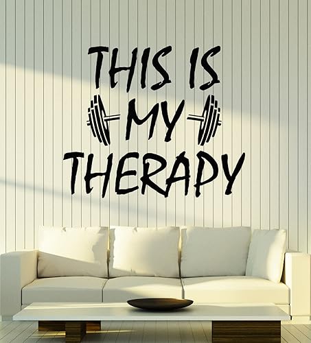 Vinilo adhesivo de pared Gimnasio Mi Terapia Salud Estilo de Vida Deporte Fitness Frase Pegatinas Mural Decoración Grande (g7669) Negro
