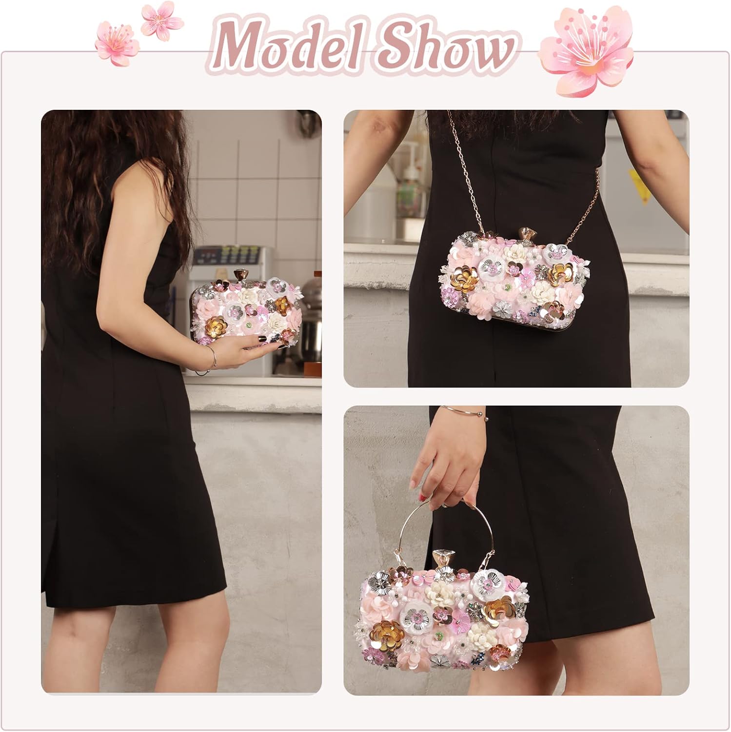 Lanpet Women Clutches Flower Evening Handbag Chain Strap Shoulder Bag